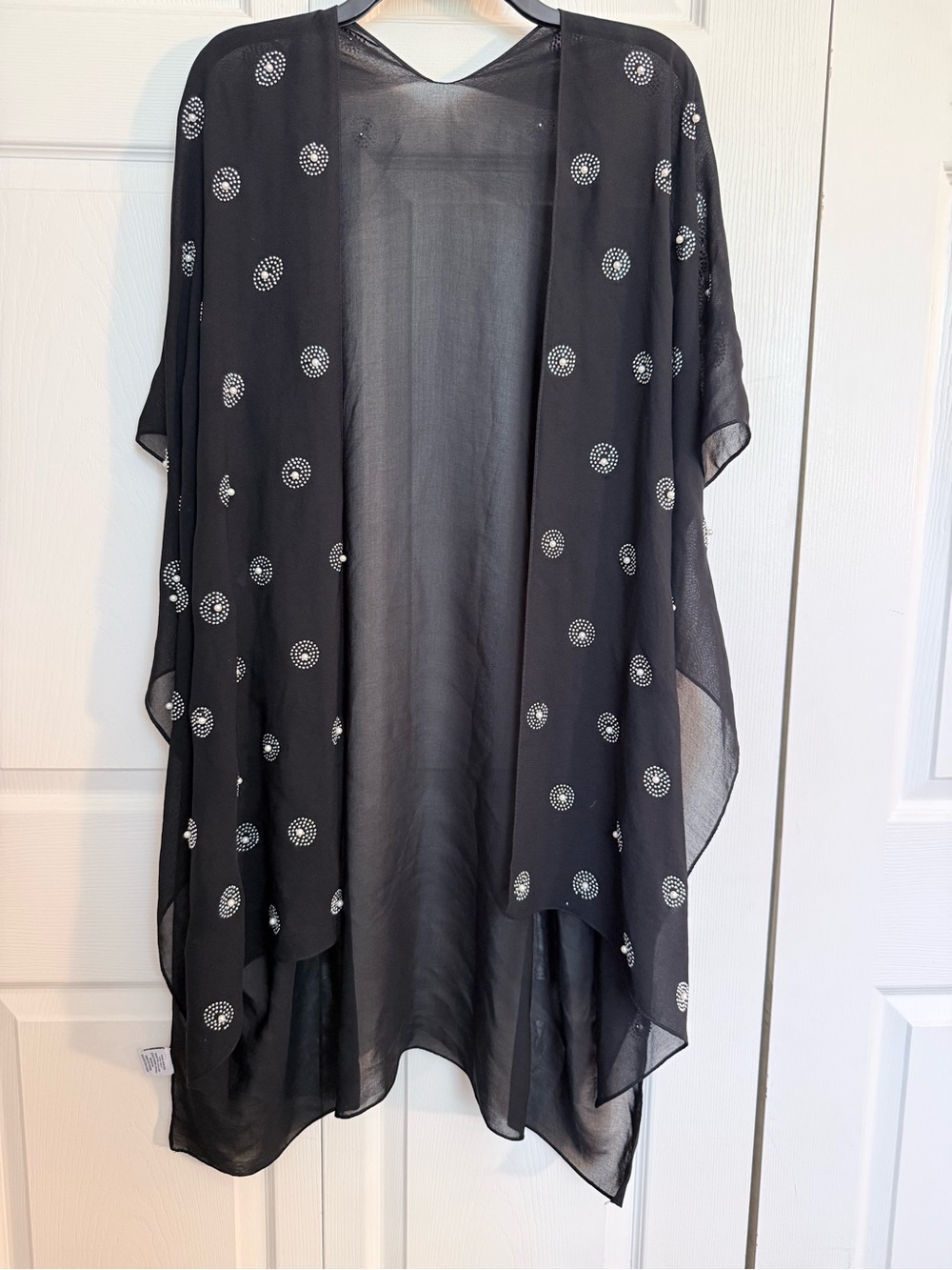 Jessica McClintock Sheer Black Beaded Kimono Duster — One Size